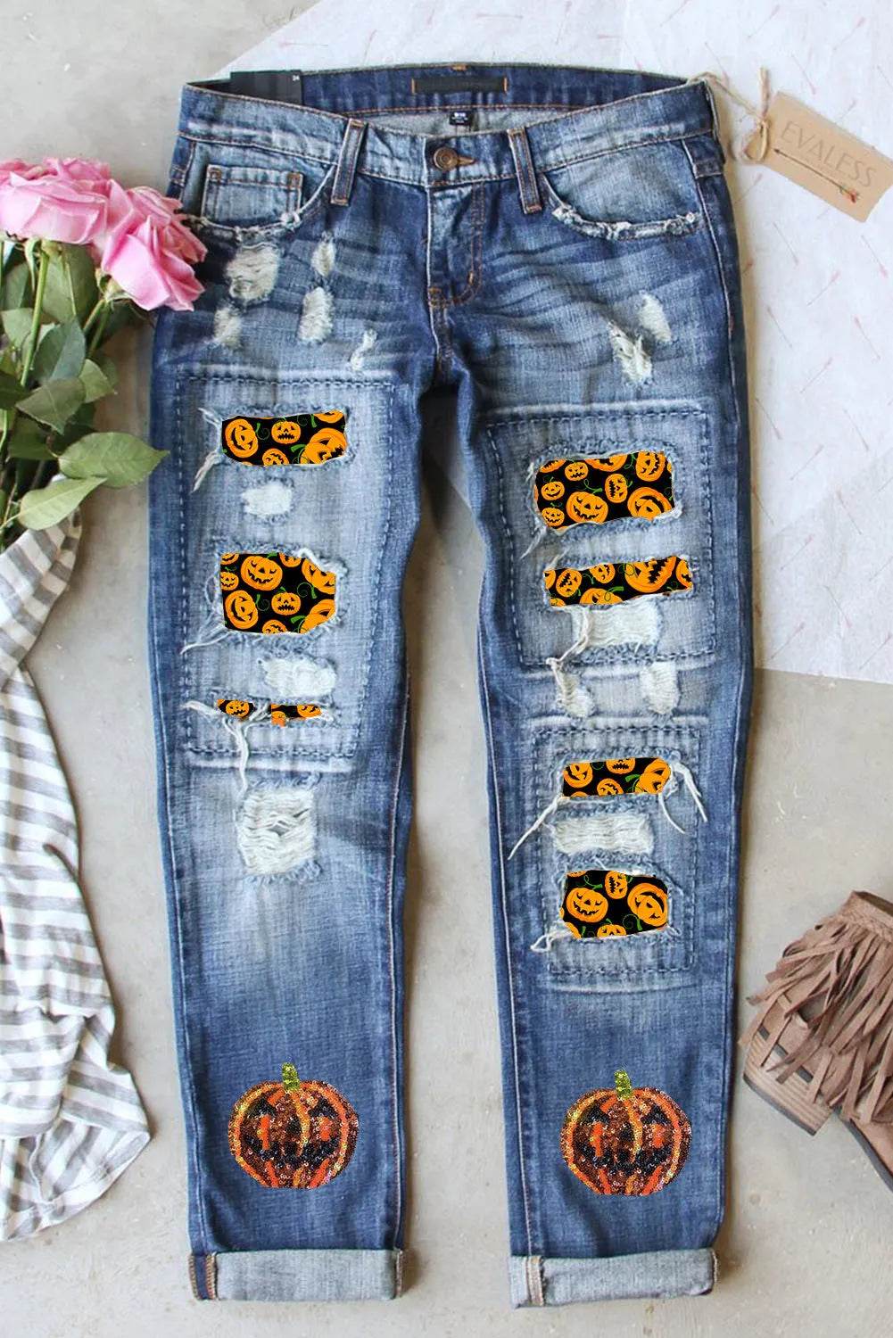 Pumpkin Distressed Straight Jeans - Fashions Envy