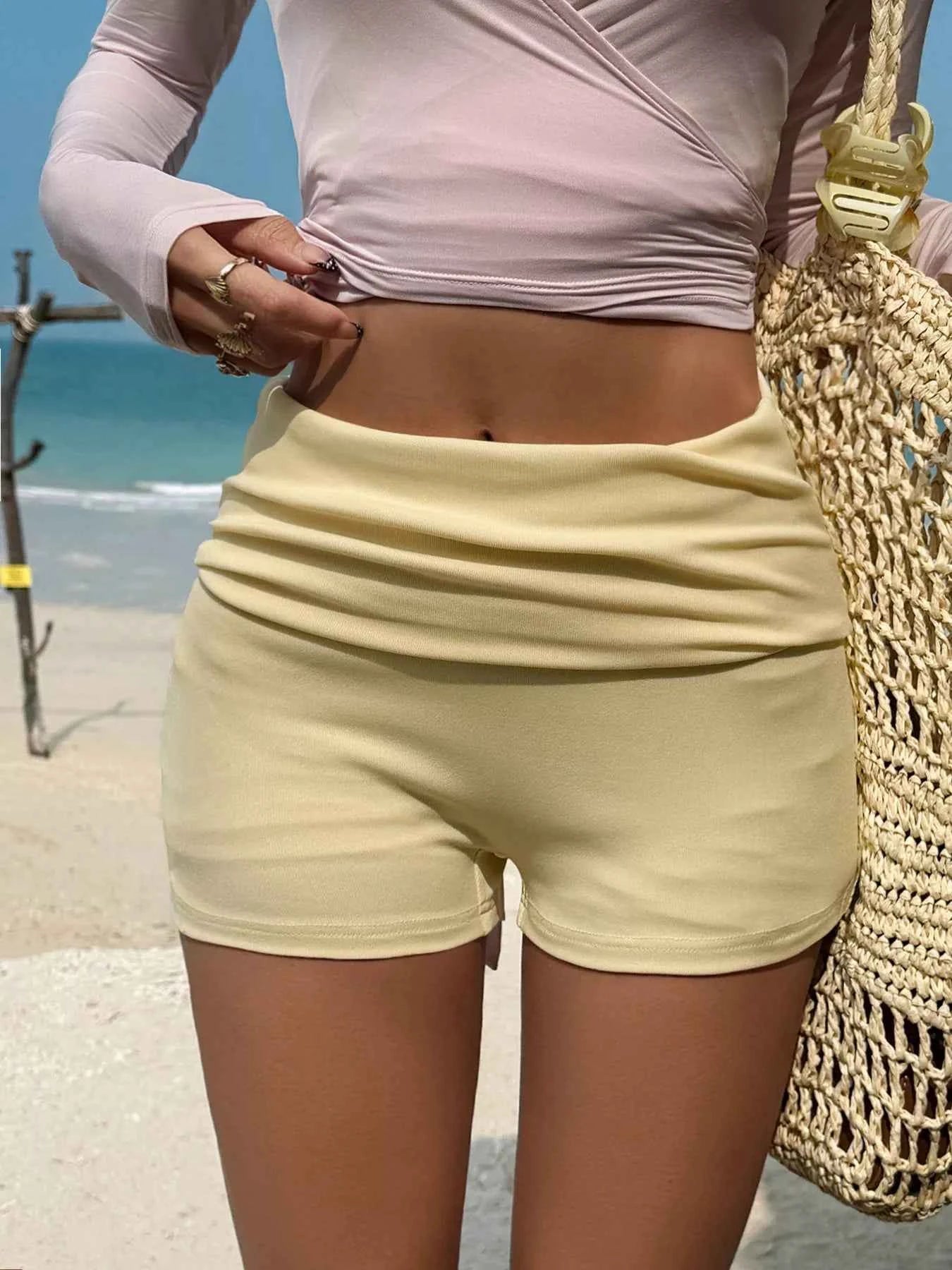 Yellow High Waist Shorts - Form Fitted