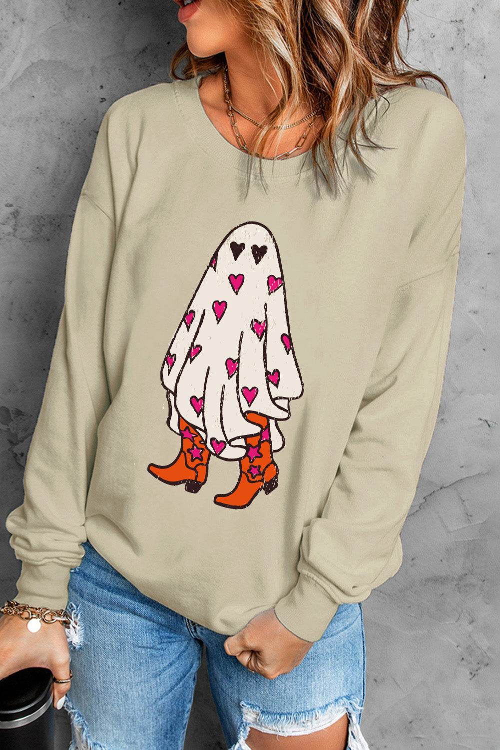 Ghost Graphic Dropped Shoulder Sweatshirt - Fashions Envy