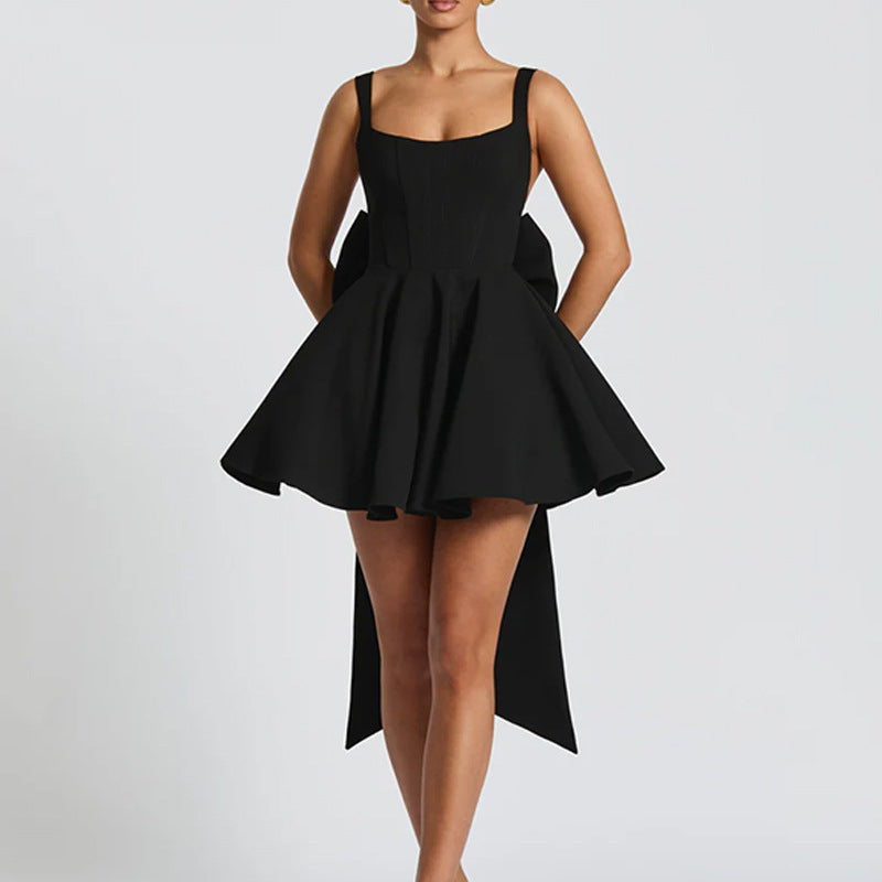 Summer Halter Mini Dress - Backless Large Bow Corset