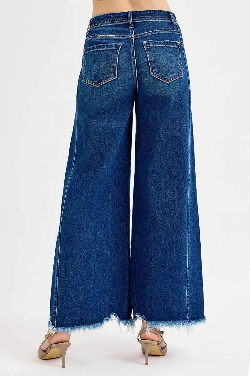 RISEN Wide Leg Jeans - Ankle Length Dark Wash Denim