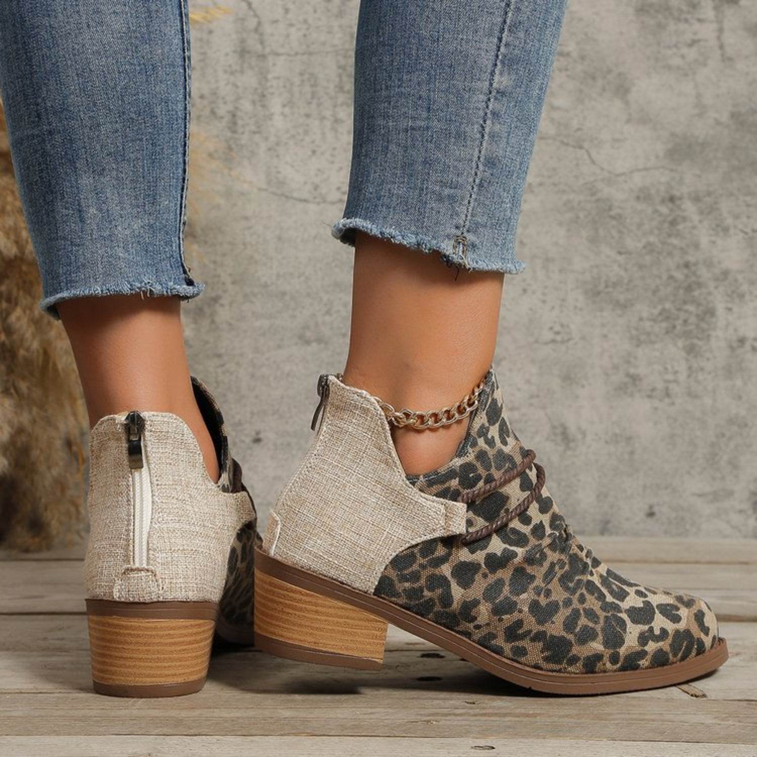 Contrast Canvas Low Heel Boots - Fashions Envy