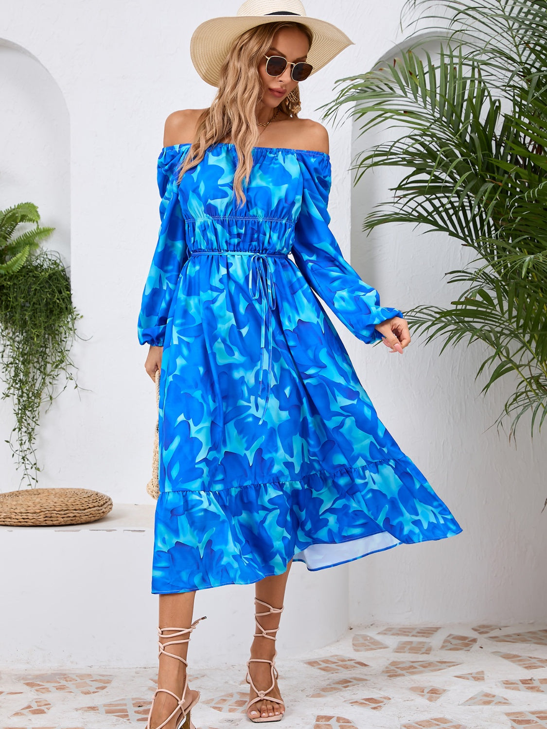 Floral Printed Long Sleeve Midi Dress