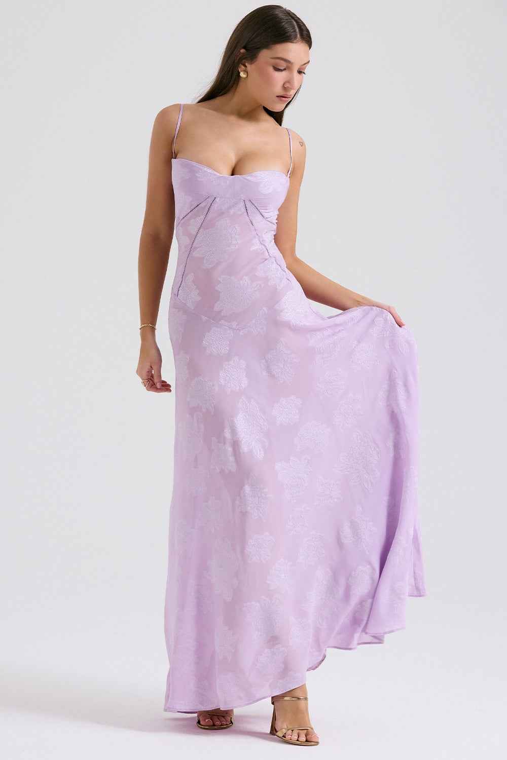 Floral Backless Maxi Dress - Square Neck High Waist Chiffon