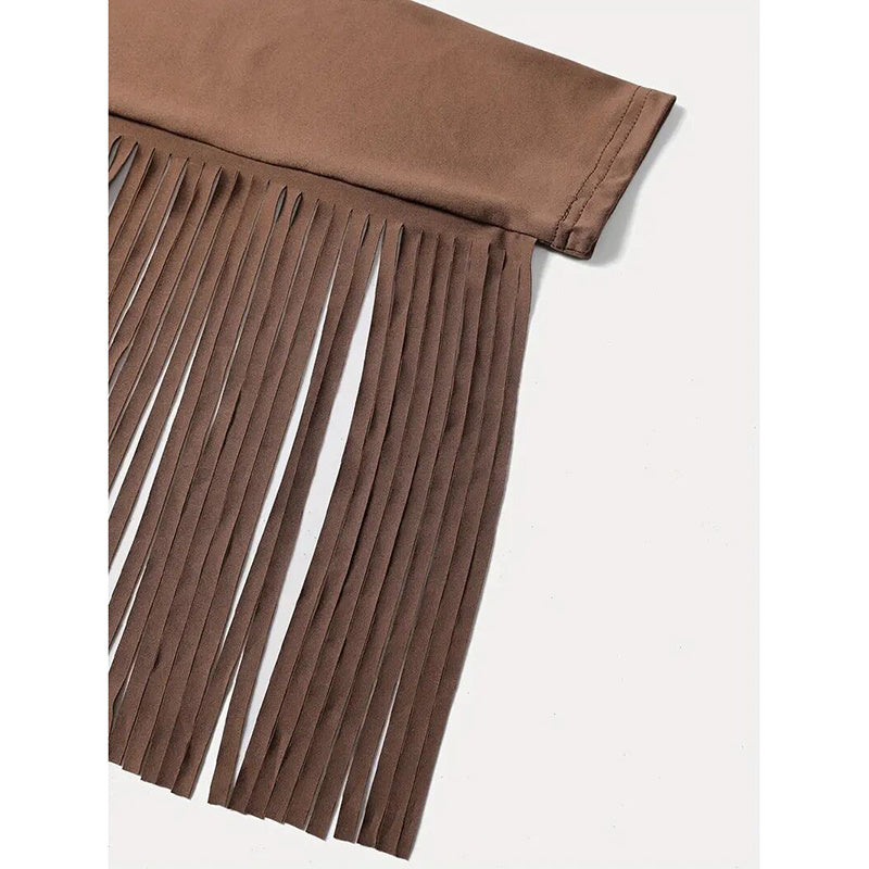 Western Cowgirl Off-Shoulder Fringe Slim Fitted Top