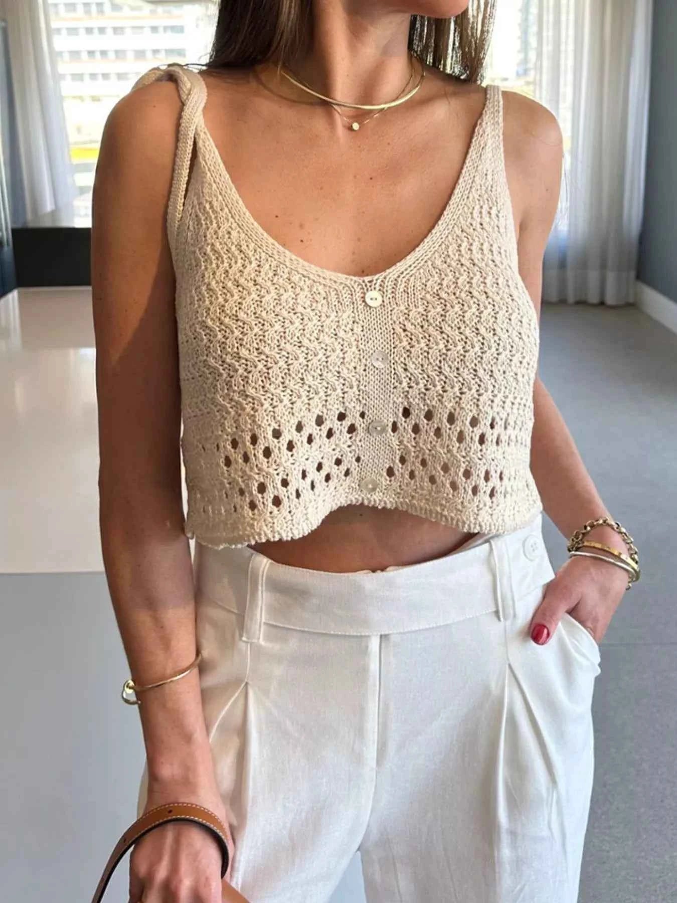 Crochet Knit Cami - Openwork Boho Design Top
