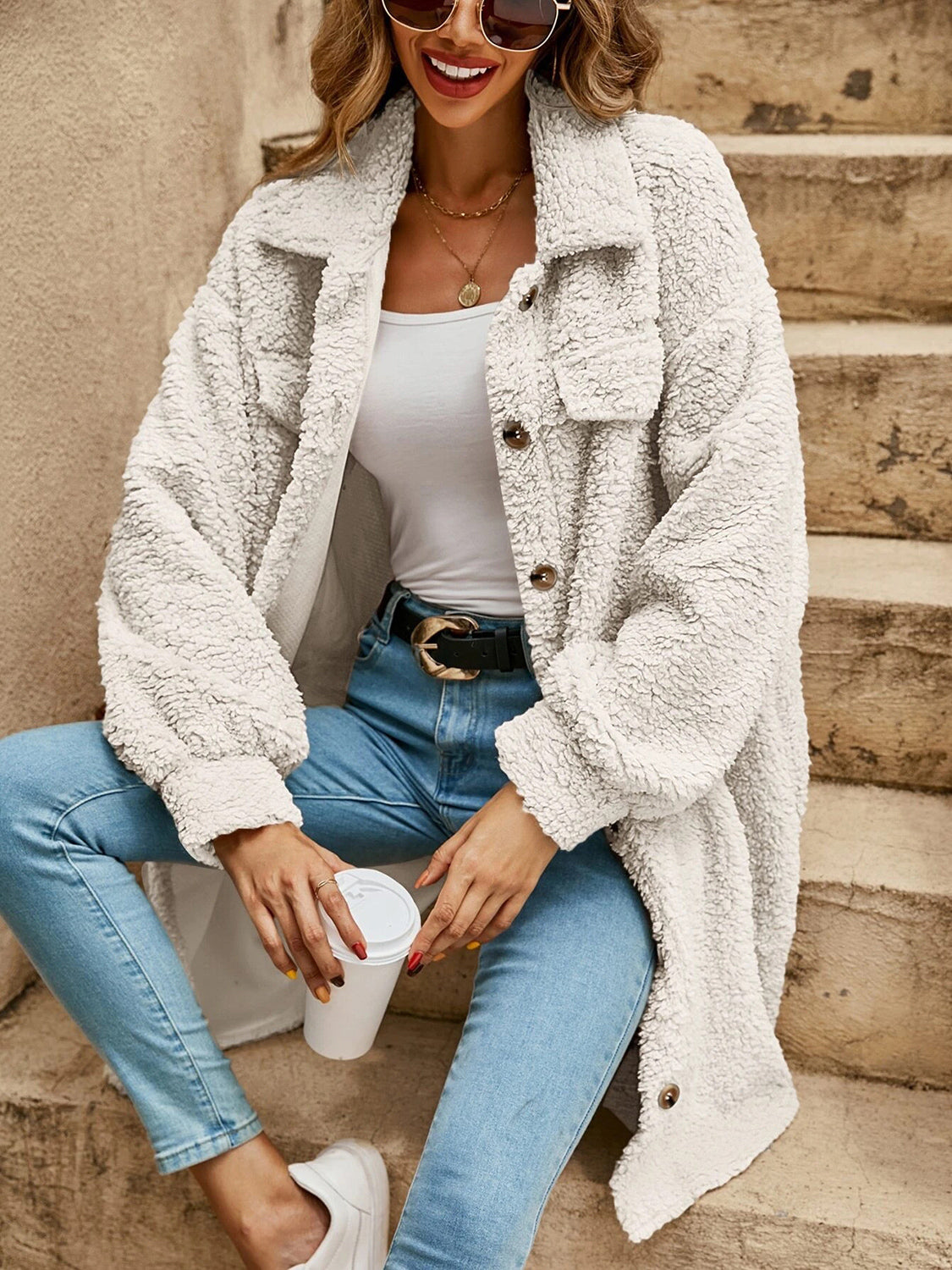 Collared Button Down Coat - Fashions Envy