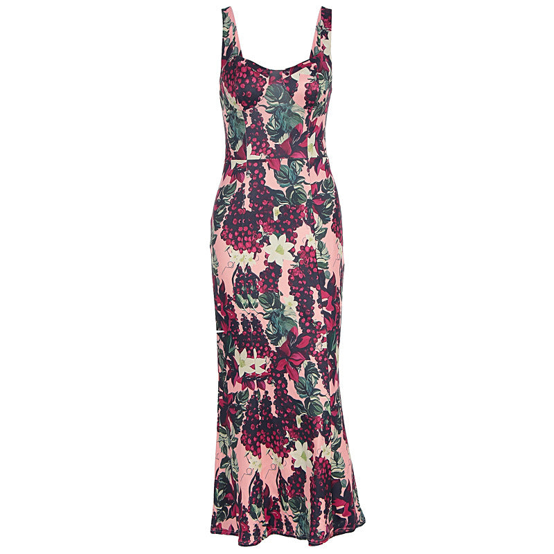 Floral Print Cami Maxi Dress - Sleeveless V-Neck Gown