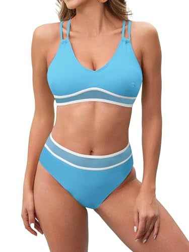 High Waist Split Bikini Set - Full Coverage Two Piece