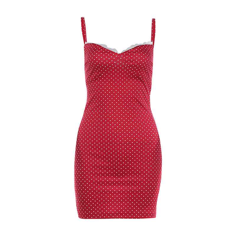 Polka Dot Mini Dress - Sweetheart Neckline Bodycon Red