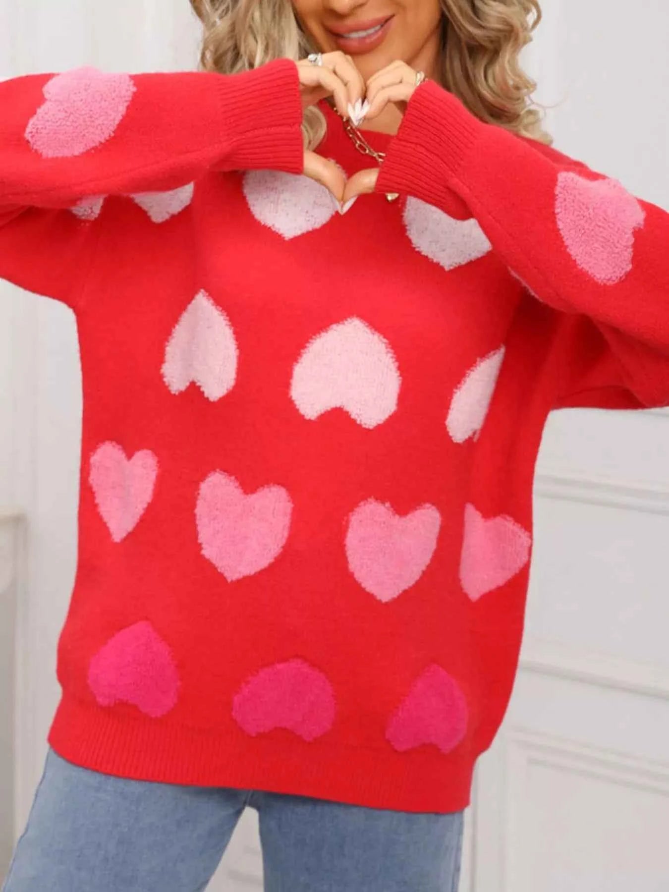 Fuzzy Heart Sweater - Valentine's Day Knit Pattern - Fashions Envy