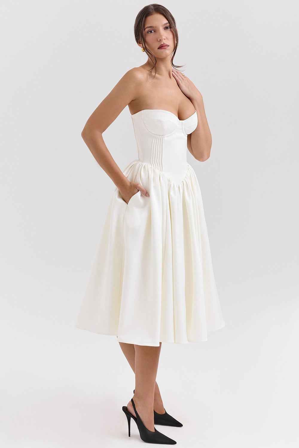 Sweetheart Midi Dress - Strapless Flared A-Line Skirt