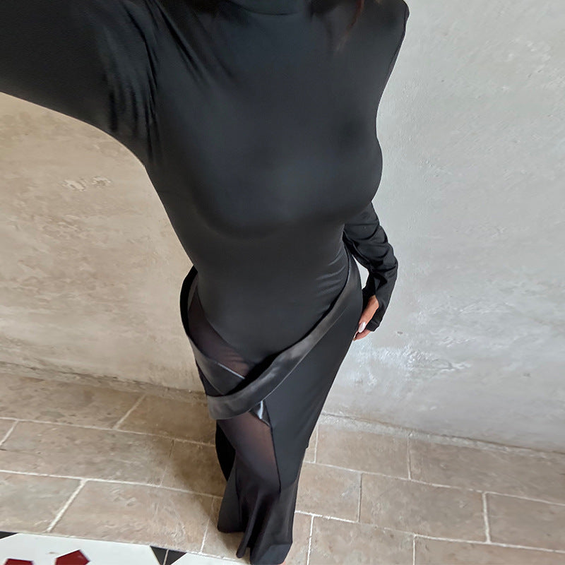 Shoulder Pad Maxi Dress - Long Sleeve Black Princess - Fashions Envy