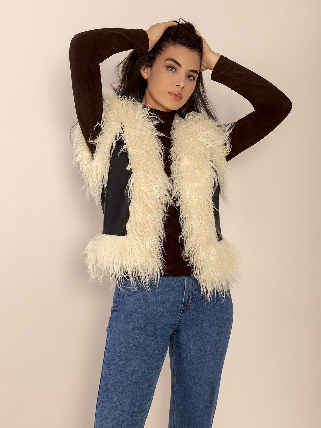 Black Tied Fringe Contrast Vest