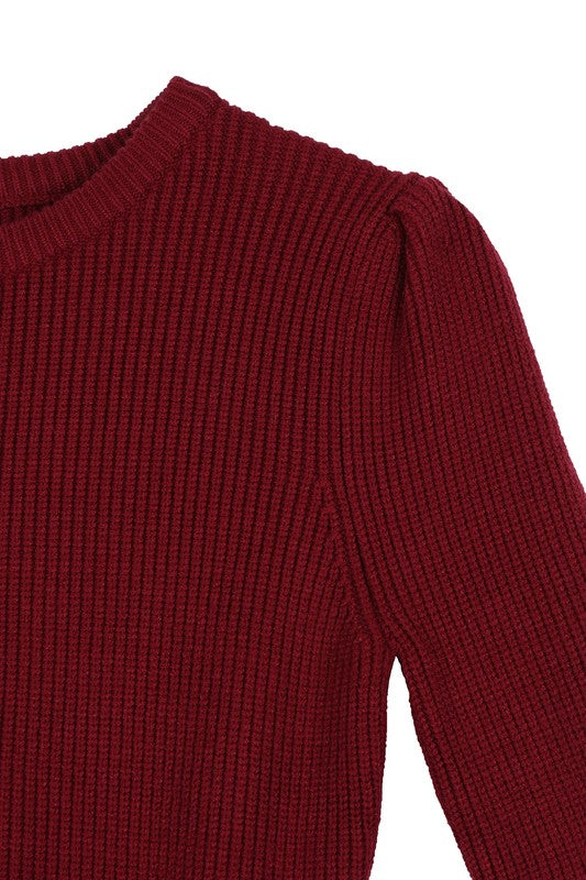 Peplum Round Neck Puff Sleeve Sweater