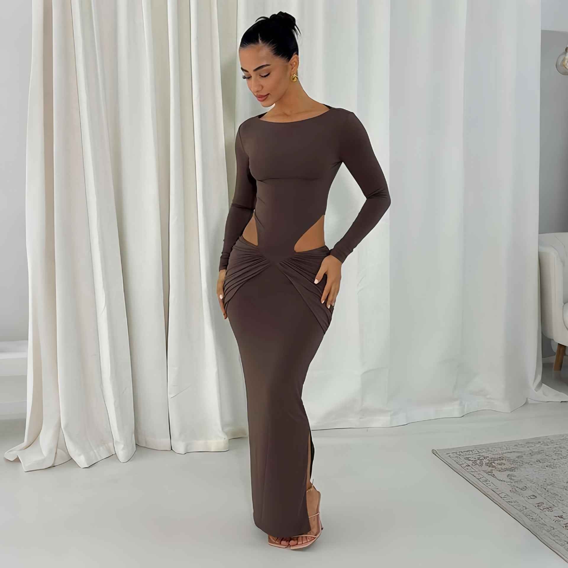 Sexy Elegant Hollow-Out Waist Long Sleeve Bodycon Dress