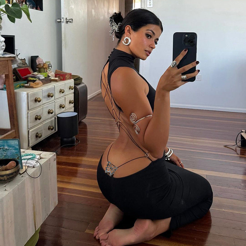 Strappy Back Maxi Dress - Backless Bodycon Evening Gown