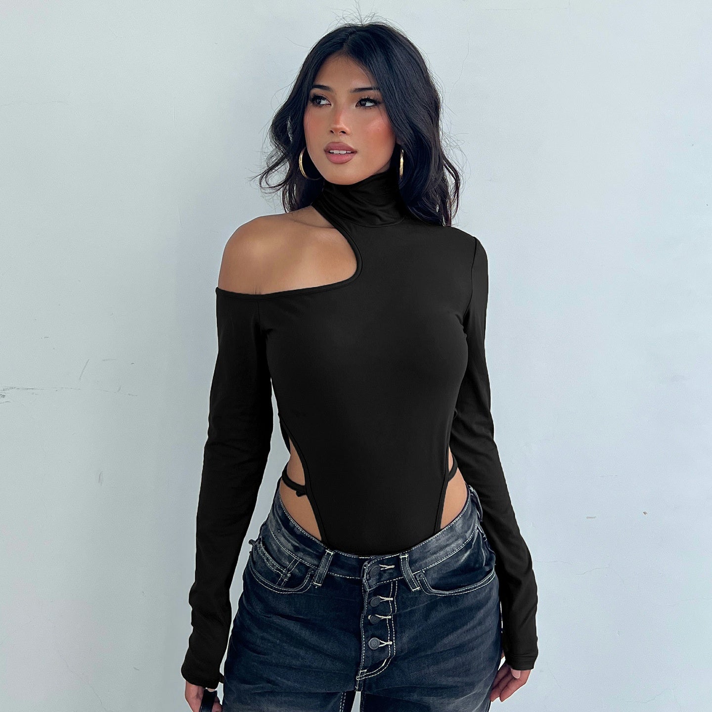 Turtleneck Bodysuit - Open Shoulder Cutout Sexy Style