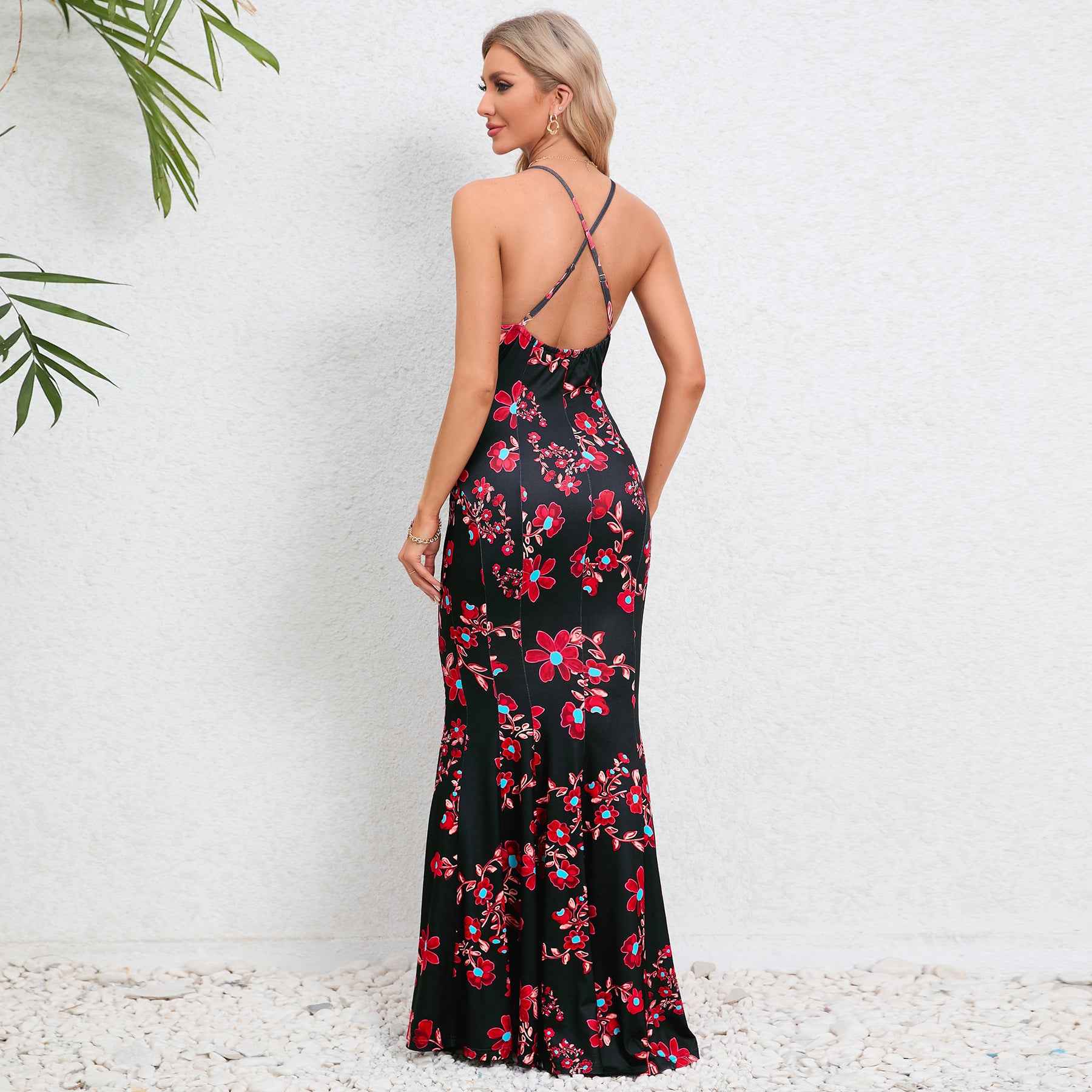Floral Spaghetti Strap Maxi Dress - V-Neck Flowy Sleeveless