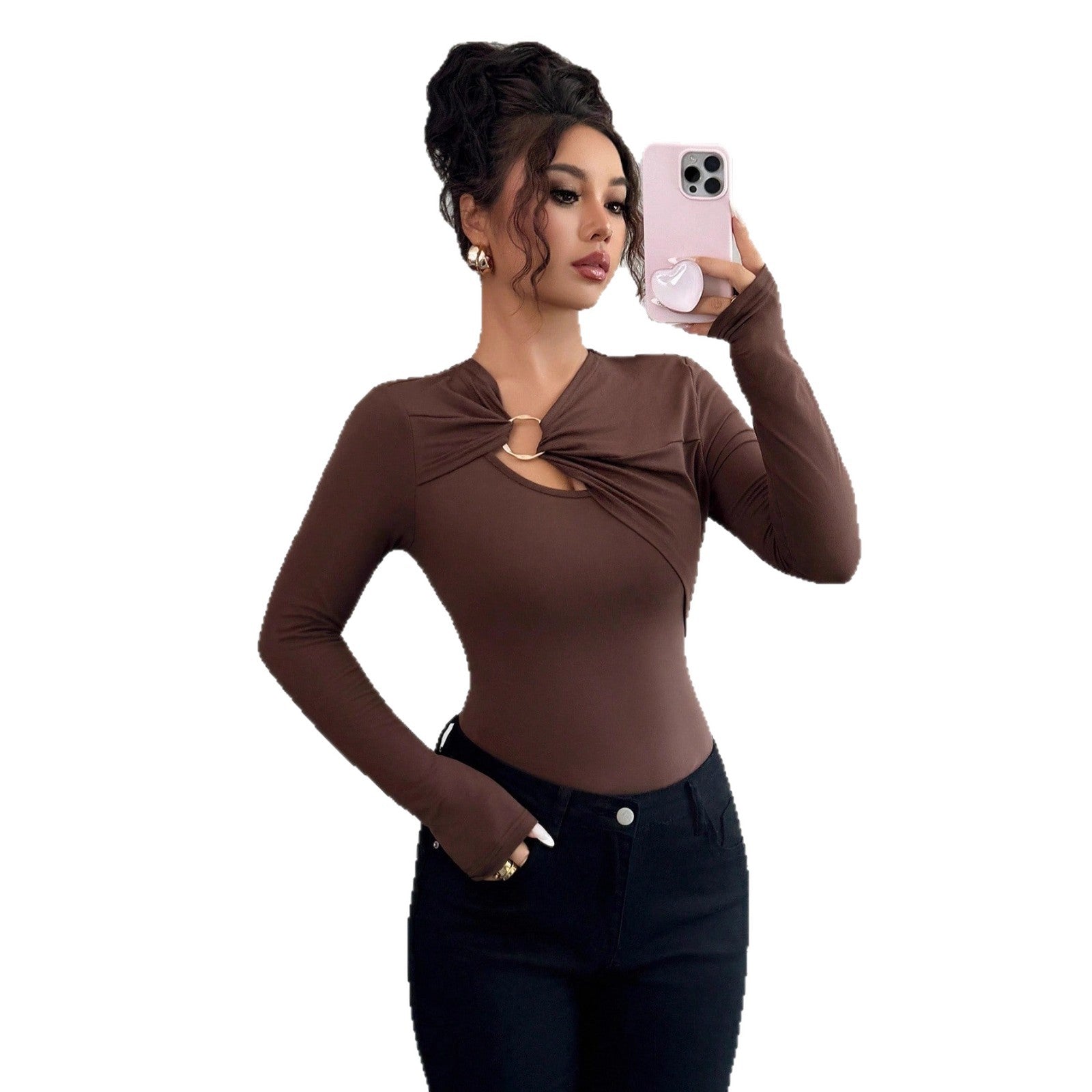 Asymmetric Top - Hollow-Out Metal Decorated Slim Fit