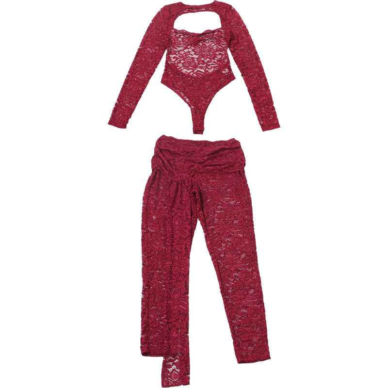 Sexy Lace Hot Girl Outfit Set - Bodysuit and Pants
