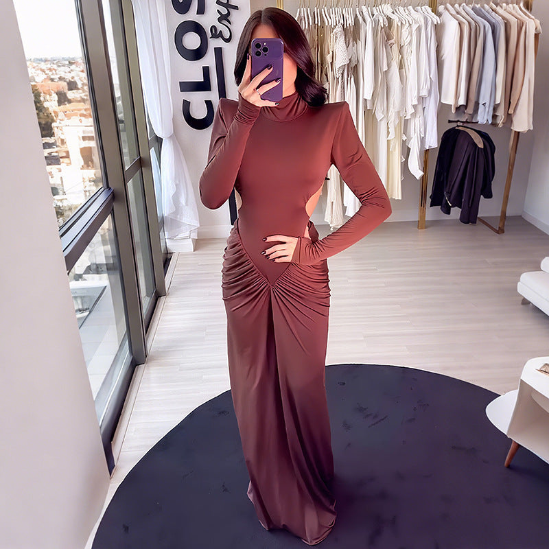 Backless solid color long dress