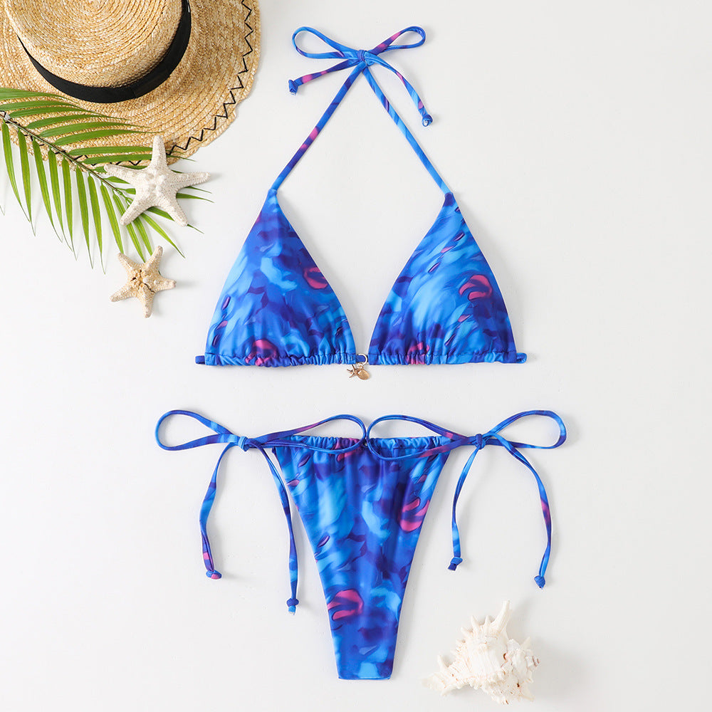 Halter Bikini - Printed Triangle Tie-Side - Fashions Envy