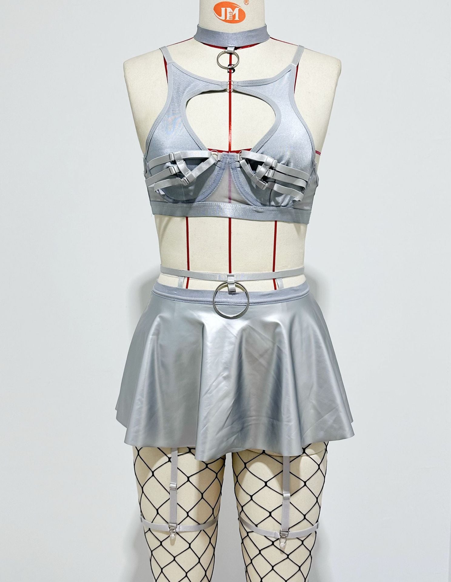 Lingerie Skirt Set - Lace Bra with Fishnet Stockings - Fashions Envy