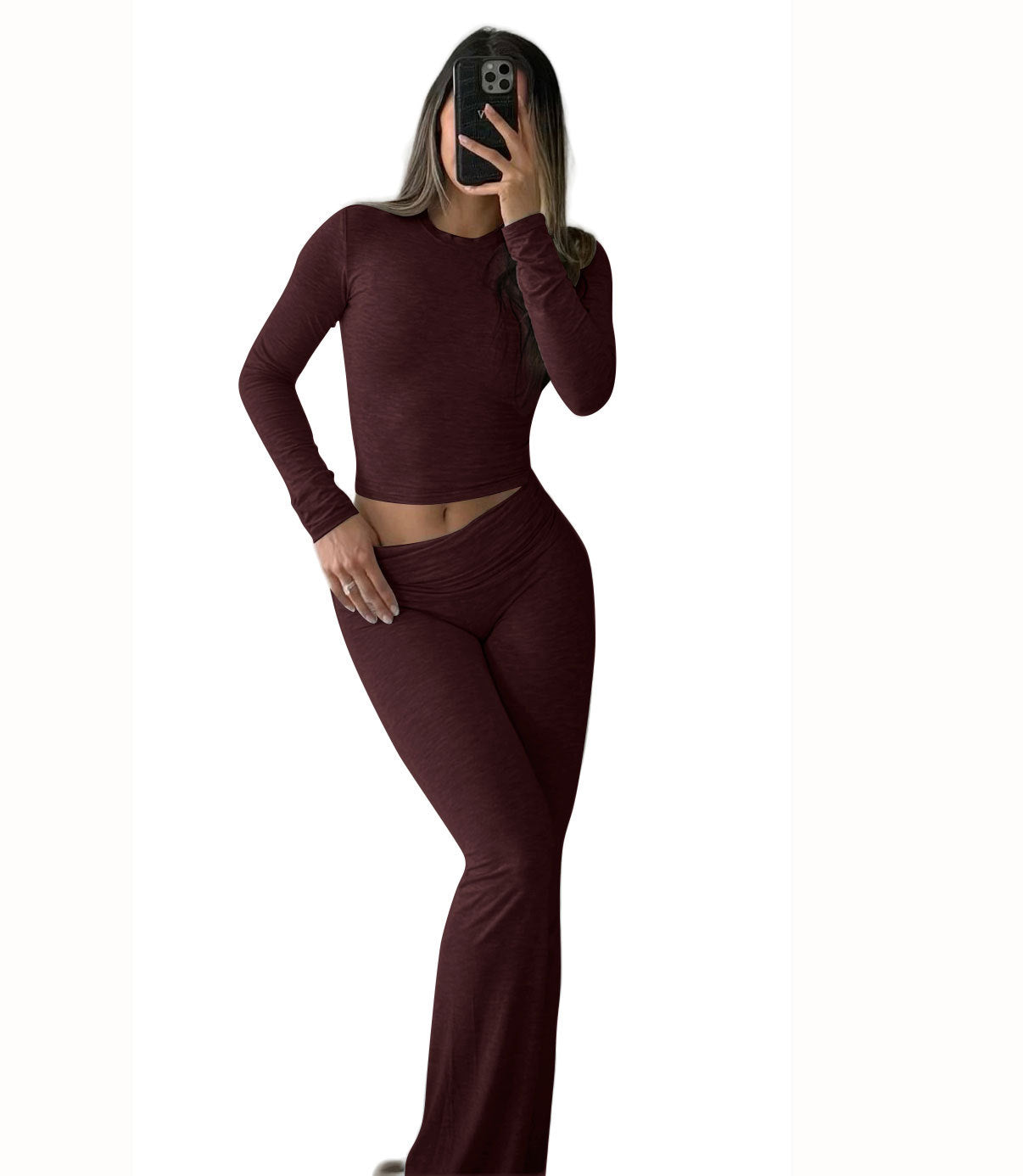Sports Two Piece Set - High Waisted Flared Pants Streetwear