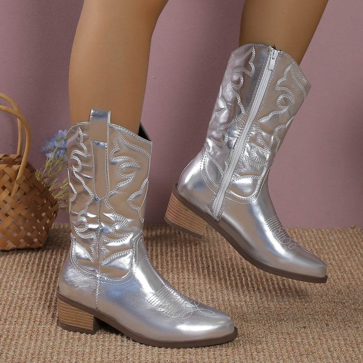 Point Toe Block Heels Boots - Fashions Envy