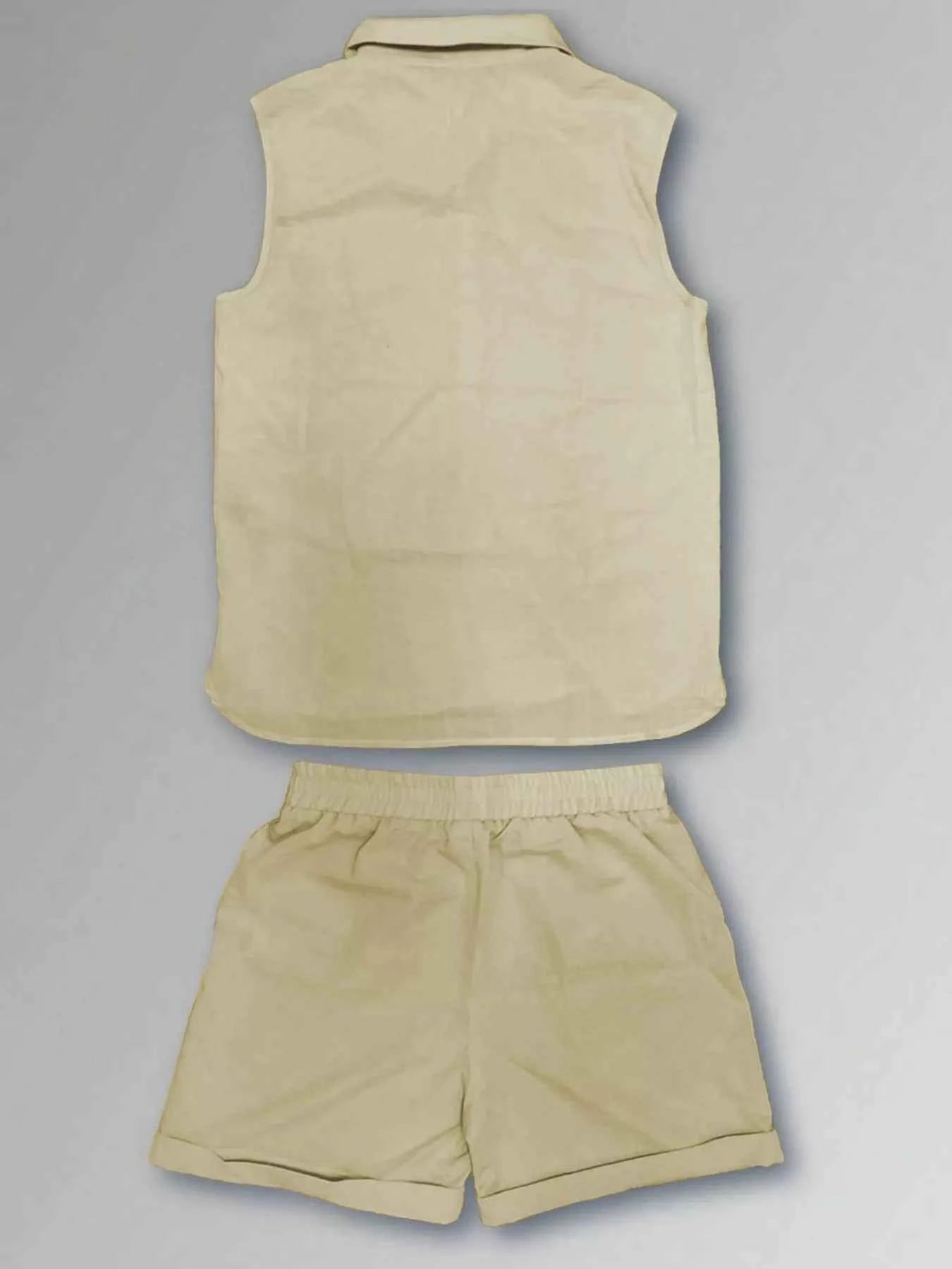 Men's Plus Size Casual Button Up Vest & Shorts Set