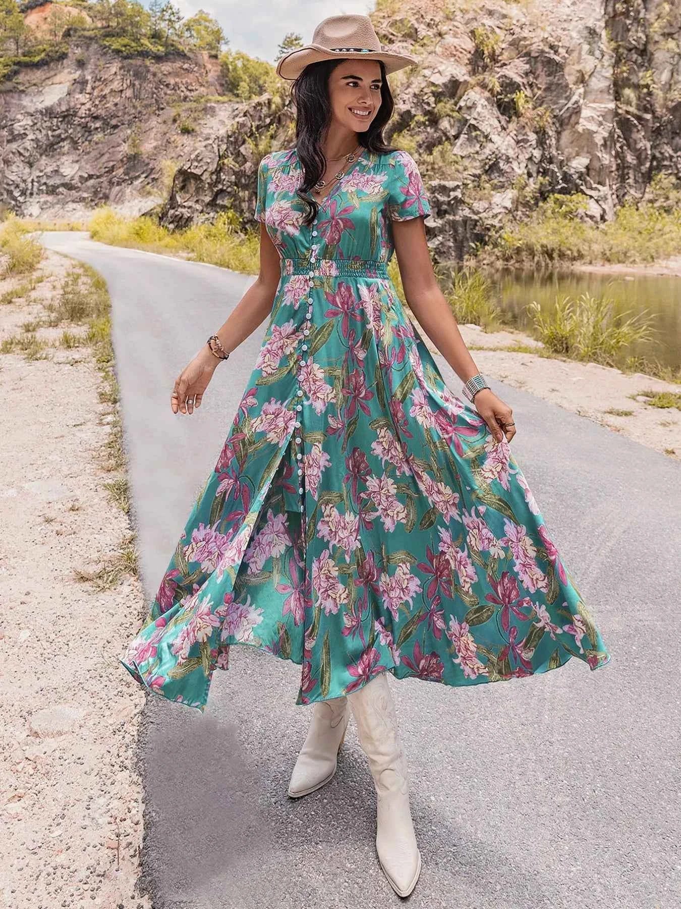 Floral Print Short Sleeve Dress