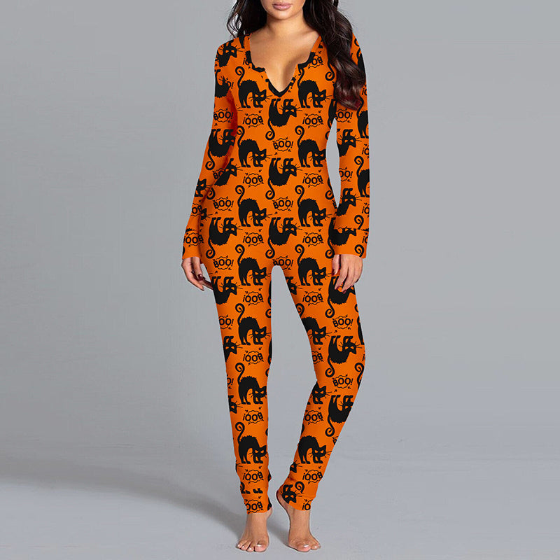 Halloween Jumpsuit Pajamas - Long Sleeve Printed Loungewear