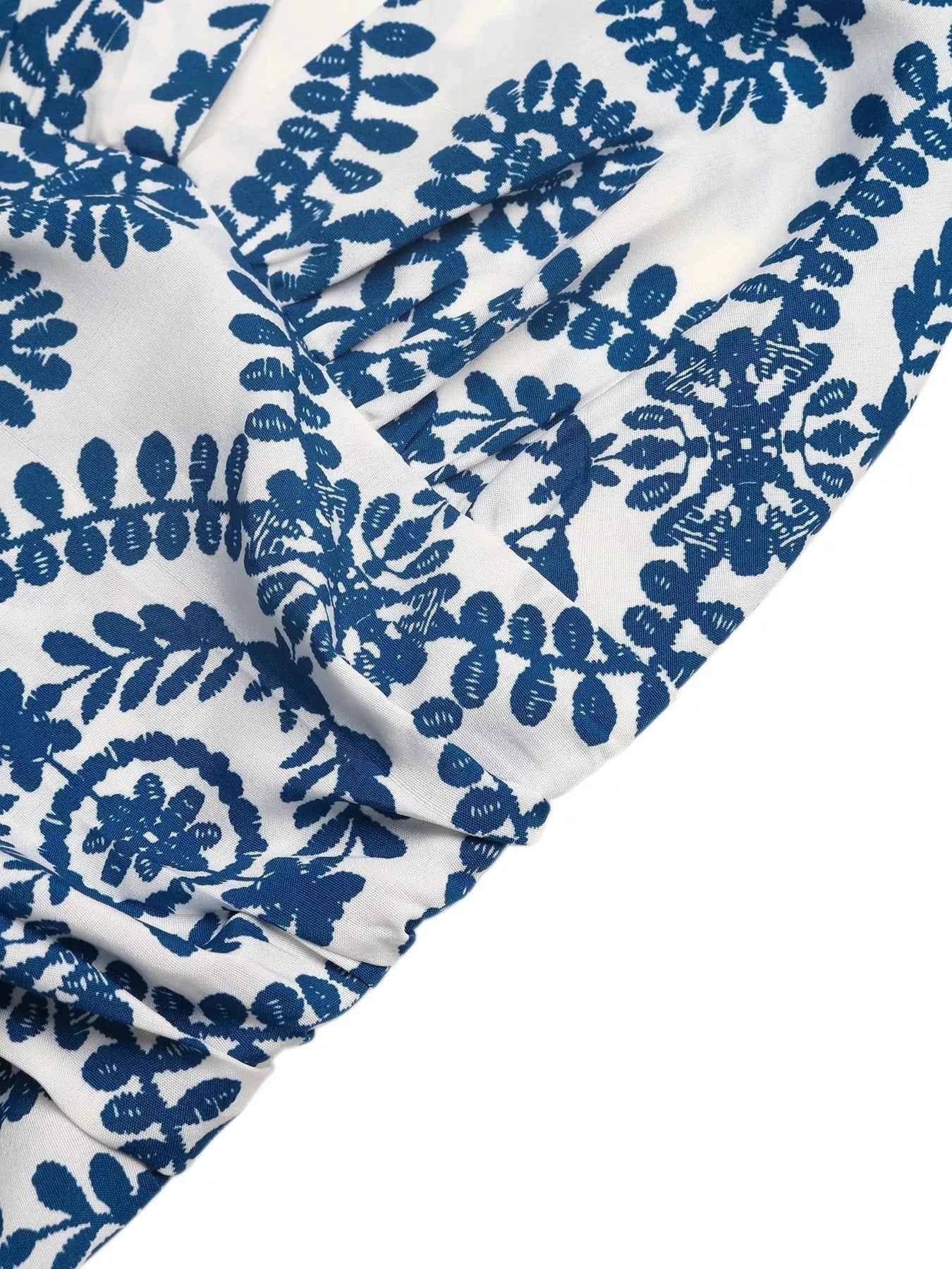 Floral Halter Maxi Dress - Tie Neck Blue Print