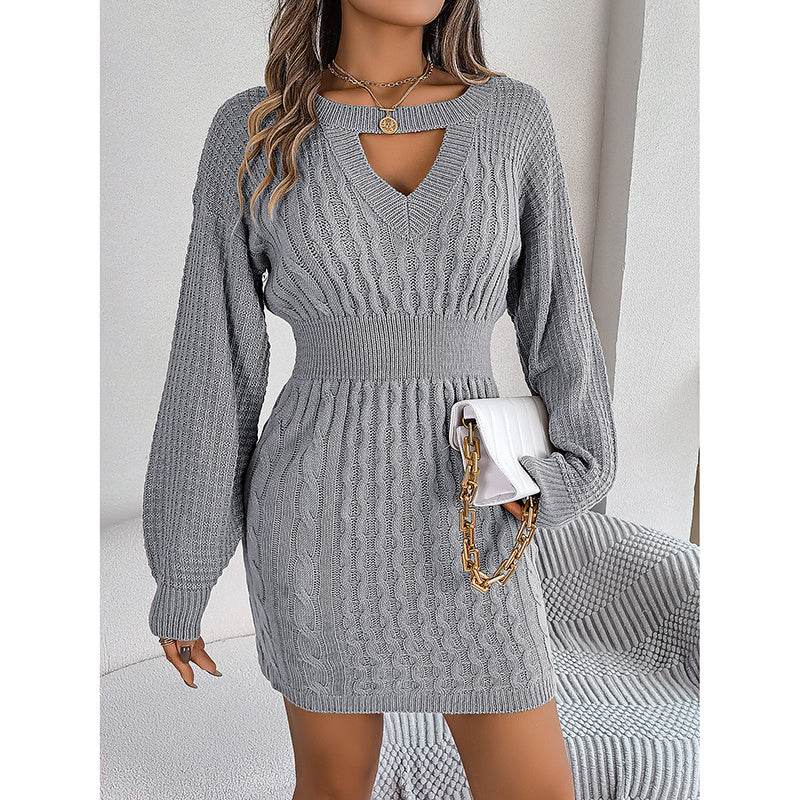 Womens Long Sleeve Sweater Dress Sexy Cut Out Bodycon Mini Fall Dress Trendy Ribbed Ladies Winter Sweater - Fashions Envy