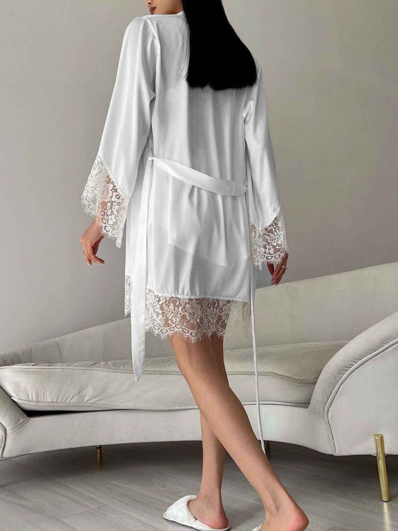 Shorts Lounge Set - Cami and Lace Trim Cardigan