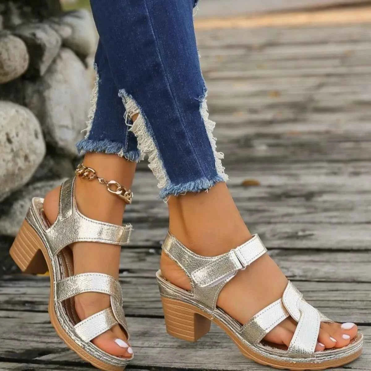 Open Toe Block Heel Sandals - Mid Height Elegant Style