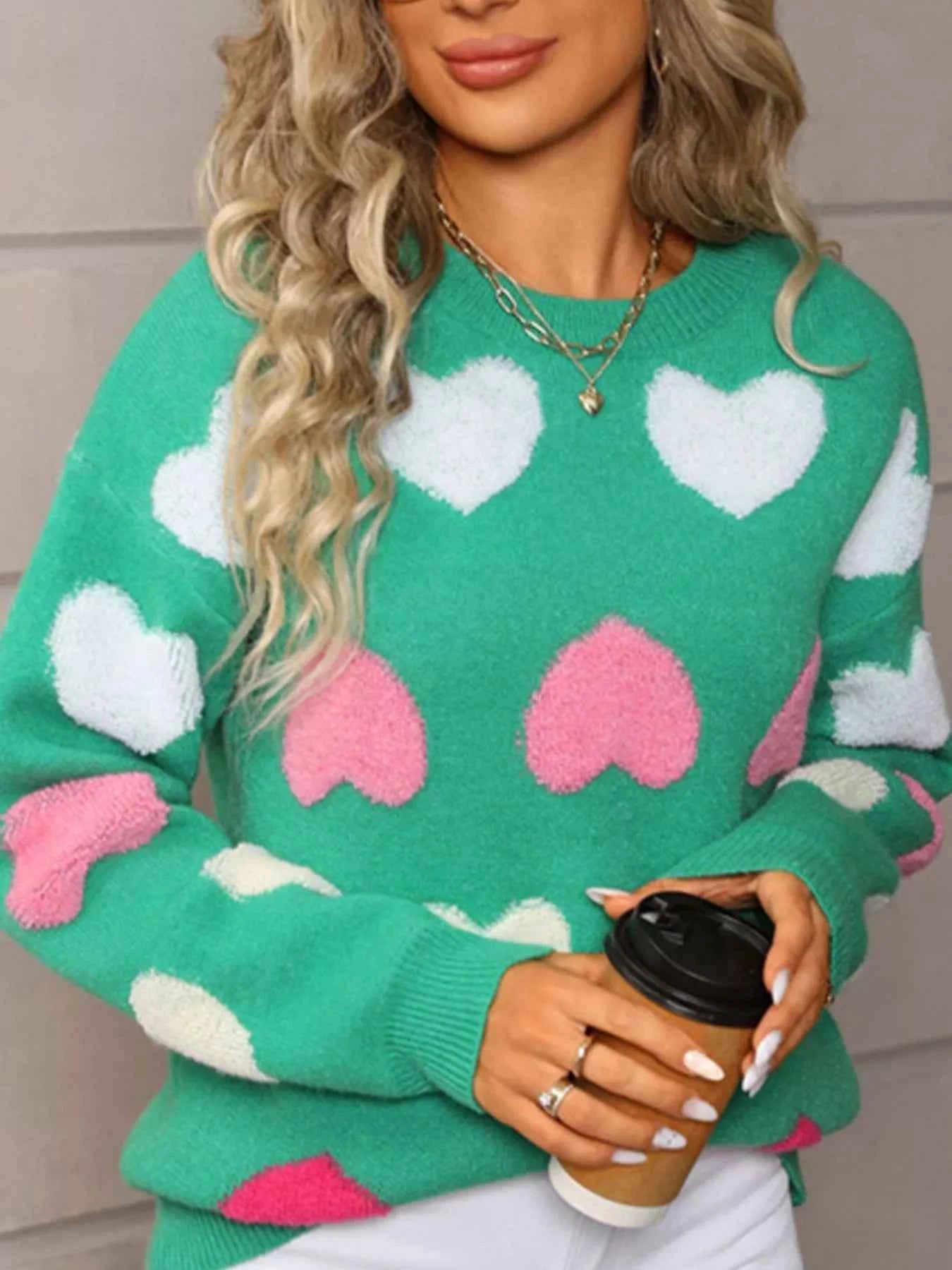 Fuzzy Heart Sweater - Valentine's Day Knit Pattern - Fashions Envy