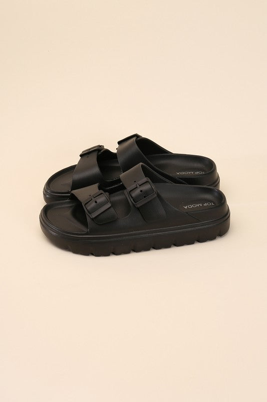 Round Open Toe Buckle Strap Slides