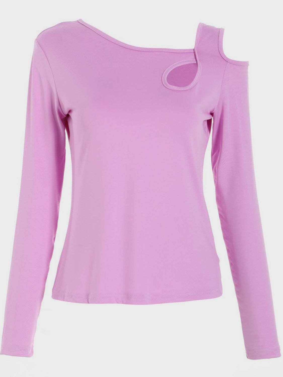 Cutout Asymmetrical Neck Long Sleeve T-Shirt - Fashions Envy