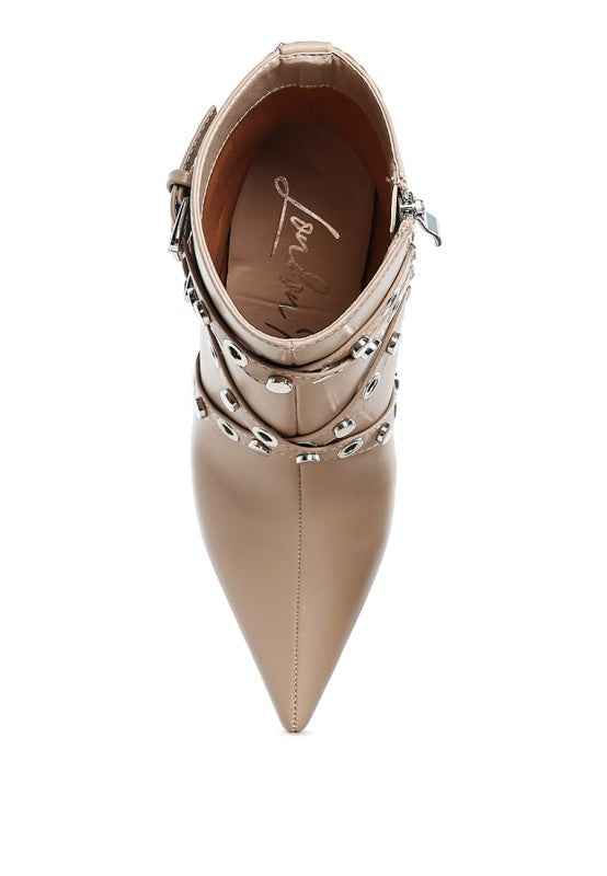 Jacinta Slim Flared Heel Strappy Boots