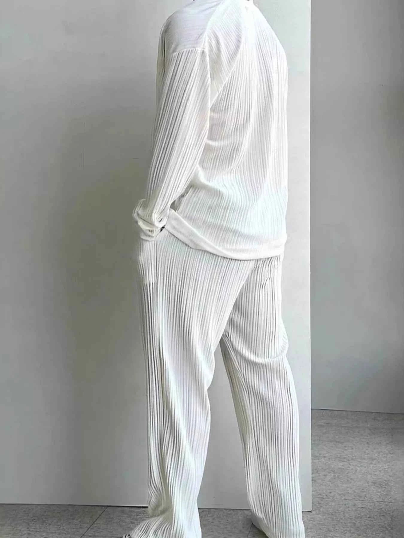 Men's Full Size Textured Button Up Shirt and Pants Set Plus Size