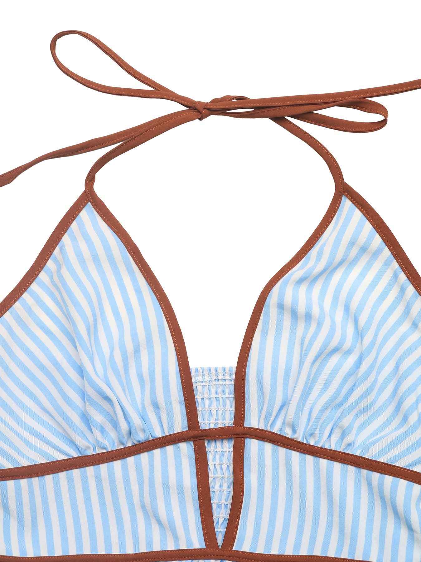 Striped Halter Maxi Dress - Smocked Bodice Tie Back