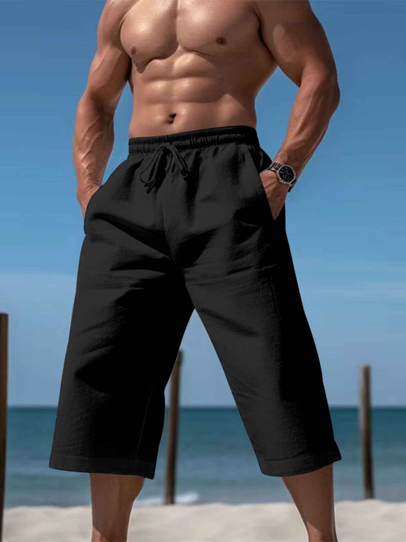 Men's Full Size Casual Drawstring Cropped Pants Plus Size