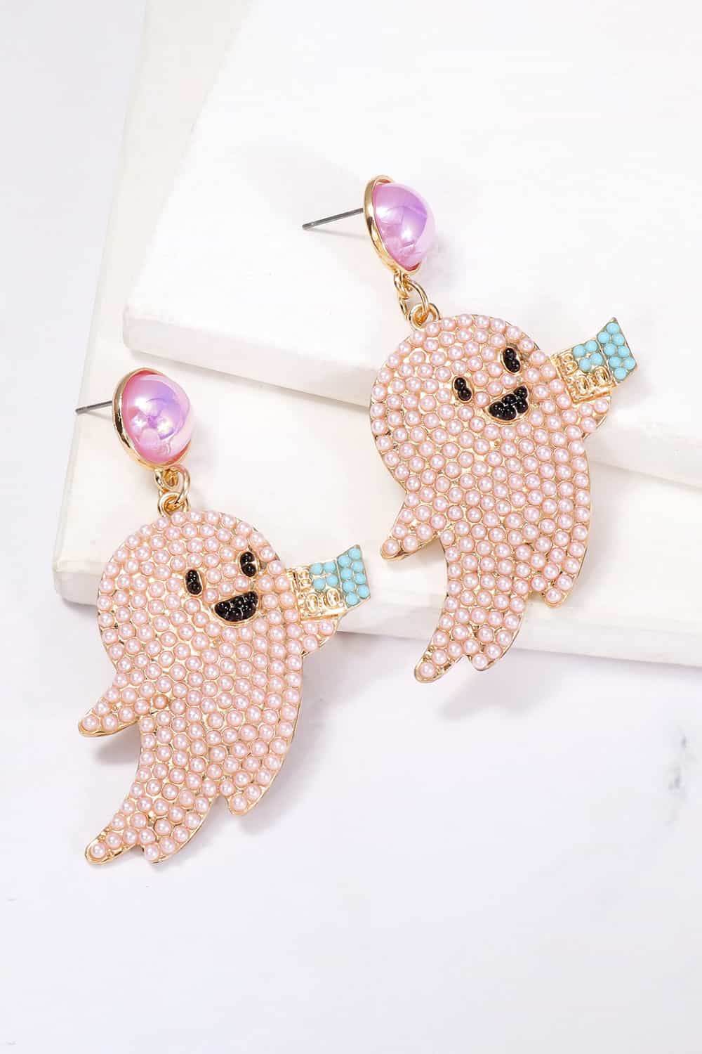Ghost Shape Synthetic Pearl Dangle Earrings - Fashions Envy