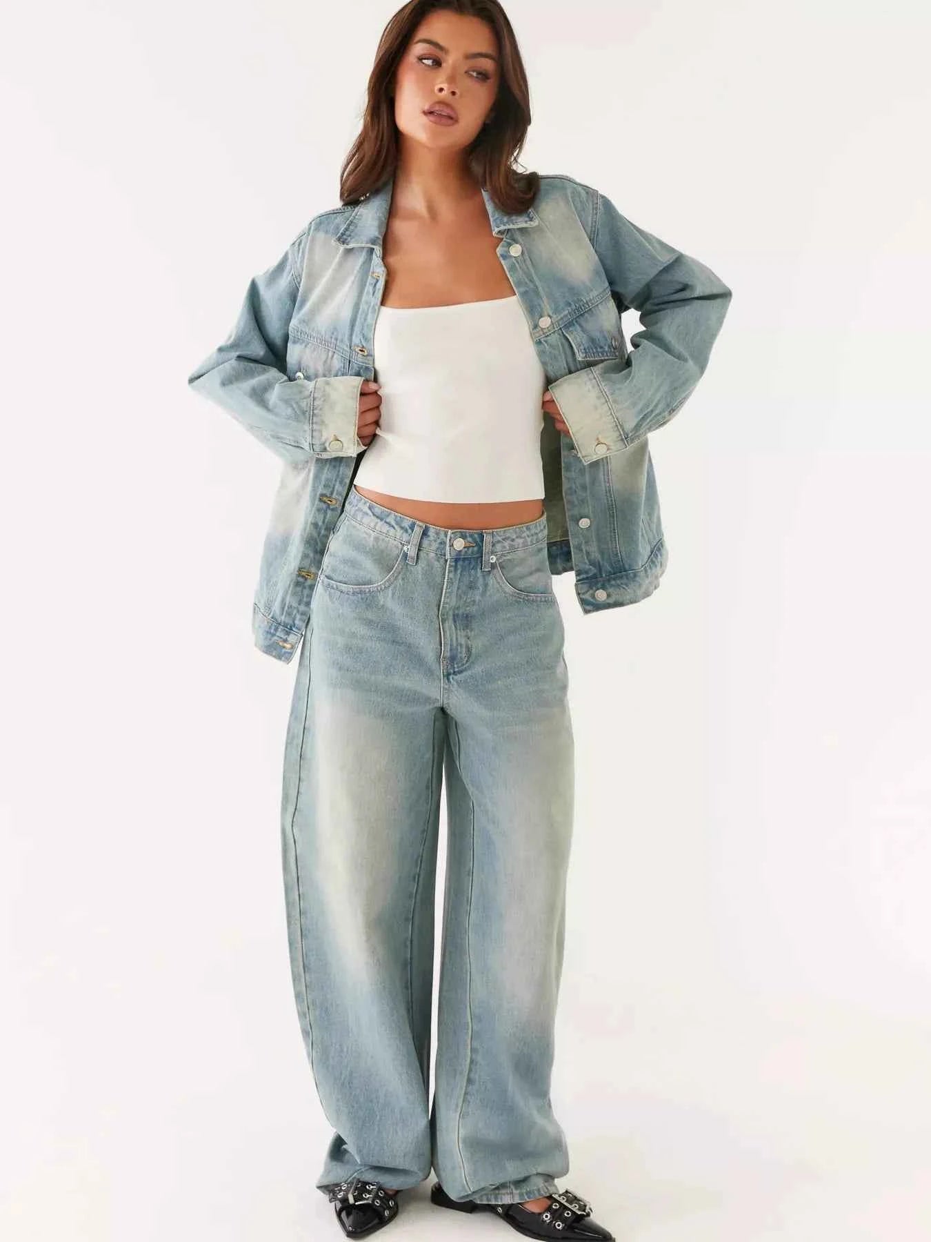 Button Up Denim Jacket and Jeans Set