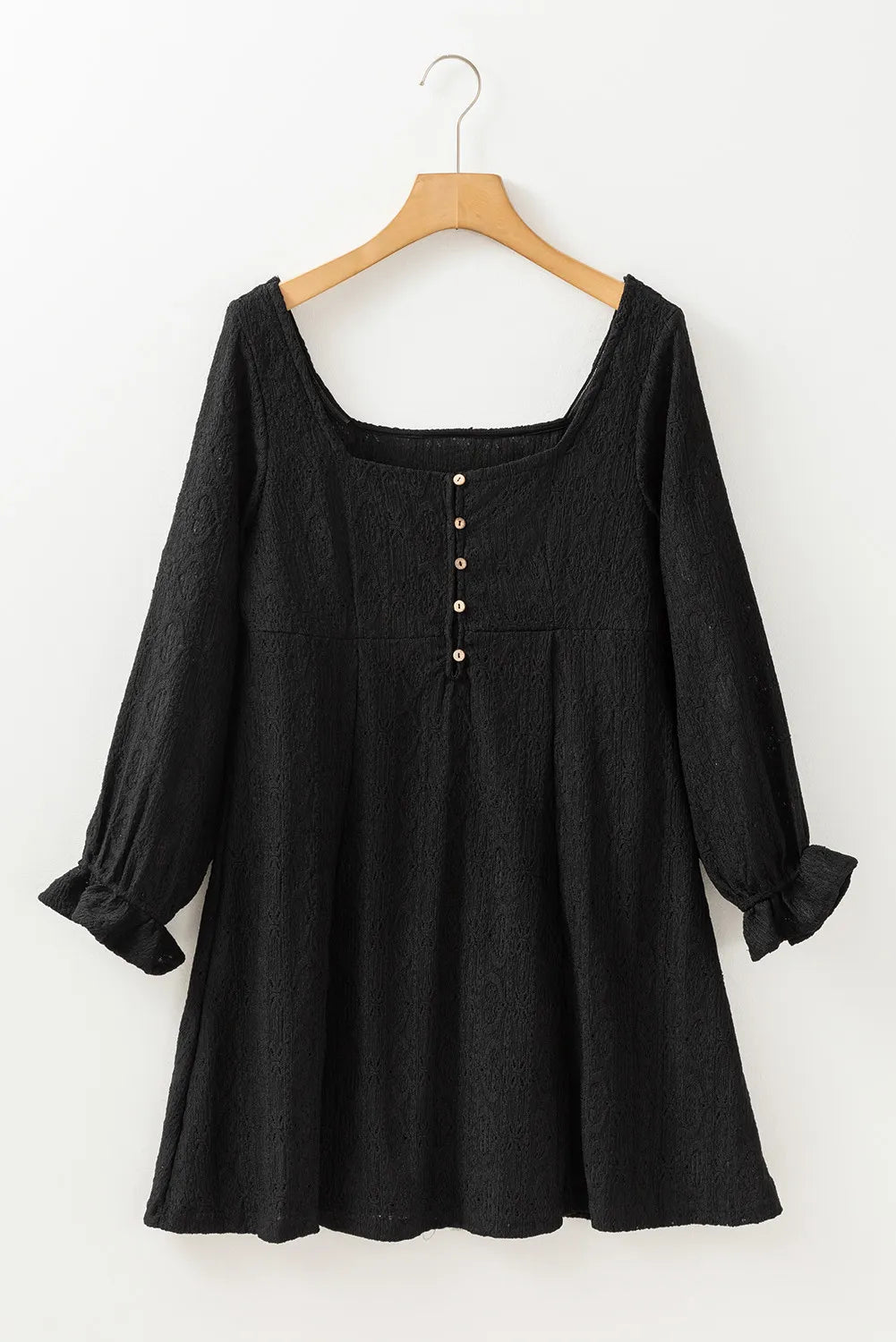 Decorative Button Textured Square Neck Mini Dress
