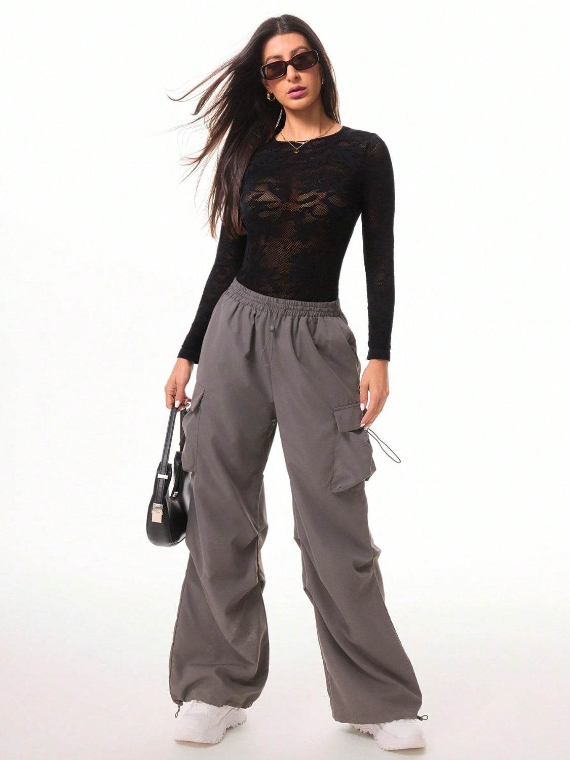 Round Neck Long Sleeve Lace Bodysuit - Fashions Envy