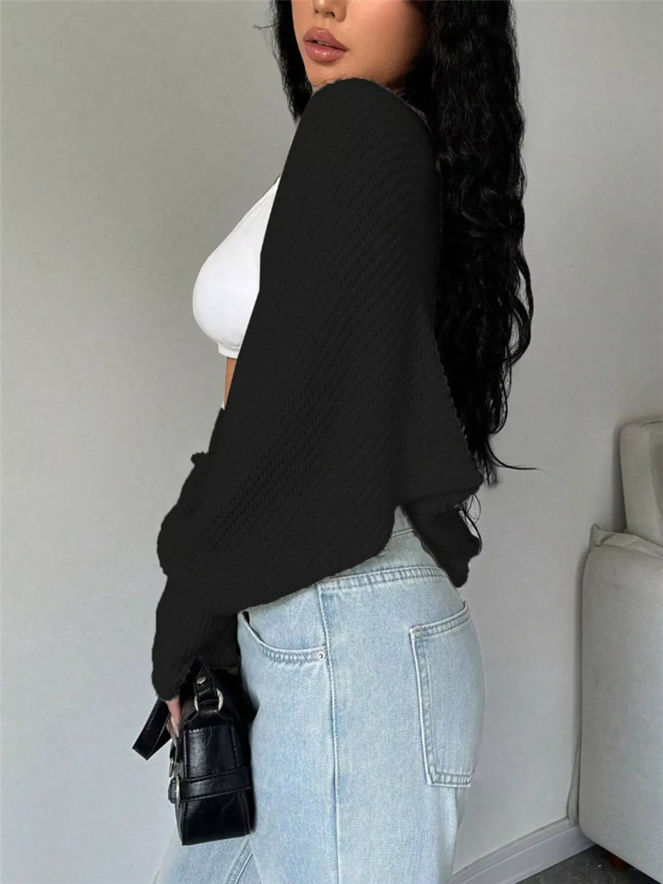 Cropped Cardigan - Ribbed Knit Open Front Sweater - Fashions Envy