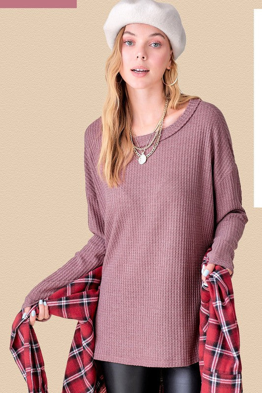 Raw Edge Details Bree Waffle Top
